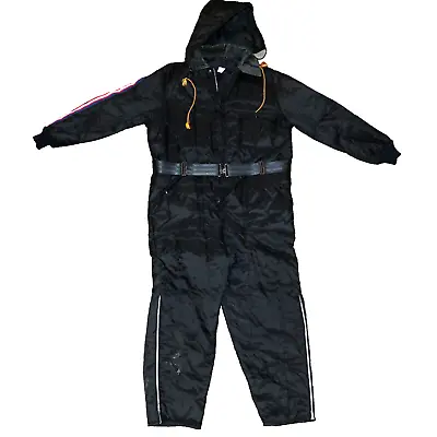 Vtg Hooded Snowmobile Suit Belted Ski Blue Men's Size XLarge Insulated Coveralls • $39.95