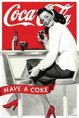 Coca Cola Vintage Ad Style Scroll Poster Big 24 X36  For Wall Home Decor Print  • $23.90