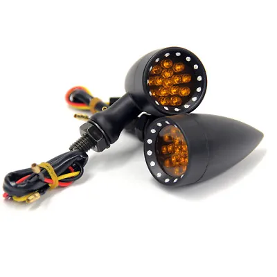 Black Motorcycle Bullet LED Turn Signal Amber Light Indicator For Harley Chopper • $23.82