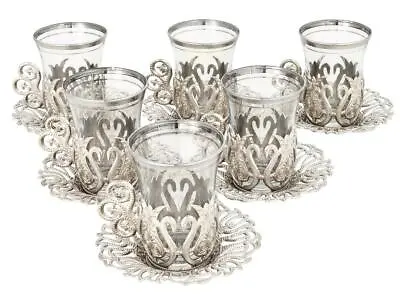 £24.14 • Buy SET OF 6 Turkish Tea Glasses Serving Cups Saucers Set SILVER Gold Uk Stock