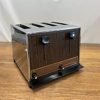 VINTAGE TOASTMASTER 4-Slice Toaster MCM Faux Wood Chrome D153 Clean Tested Works • $27.96