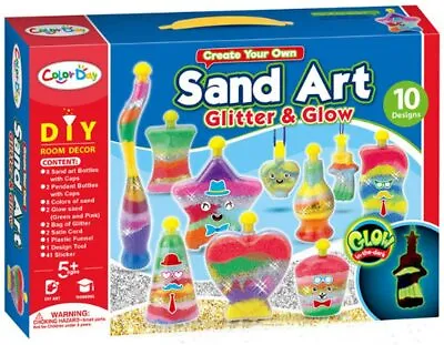 Premium Diy 10 Pc Sand Art Glitter And Glow Art Kit For Kids Toddlers Craft Glow • £10.75