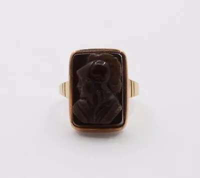 Vintage 14K Yellow Gold Mens Ladies Unisex Carved Roman Portrait Ring • $377