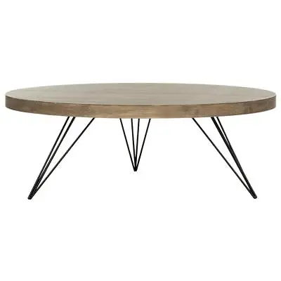 $381.14 • Buy Mansel Light Oak/Black Round Coffee Table Wood Top Modern Living Room  Furniture