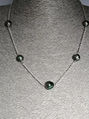 Genuine HONORA Graduated Tahitian Pearl Station Necklace 925 Sterling Silver 132 • £95