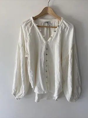 $19.50 • Buy ASOS Women's Long Sleeve Cotton Gauze Boho Top Size 14 Ivory  Bohemian Button