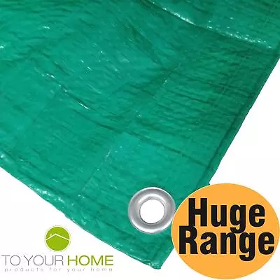 Green Tarpaulin Heavy Duty Waterproof Groundsheet Garden Camping Cover Eyelets • £4.49