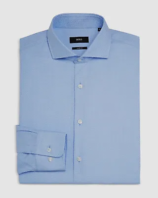 $70.37 • Buy $128 Hugo Boss Men Sharp-Fit Blue Print Cotton Button Dress Shirt 17.5 34/35