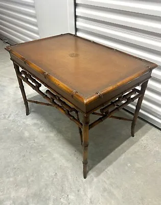 Theodore Alexander Faux Bamboo Tooled Leather Top Wood Coffee Table • $625