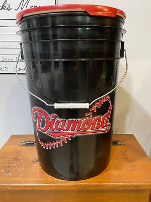Diamond Baseball 6-Gallon Ball Bucket With Lid Black & Red - Excellent • $39.99