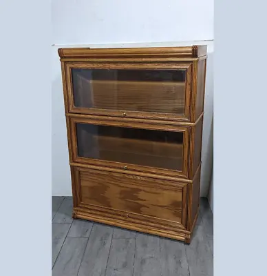 Vintage Oak Wood Stacking Lawyer Barrister Bookcase Beveled Glass Doors • $765