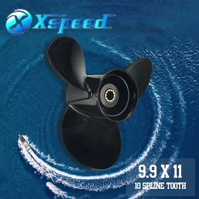 9.9x11 Aluminum Propeller For Mercury 25-30hp Engine 10 Spline ToothRH Black • $79.99