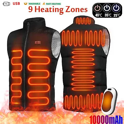 $33.99 • Buy Men Women Heated Vest Warm Winter Electric USB Heating Jacket With Battery Pack