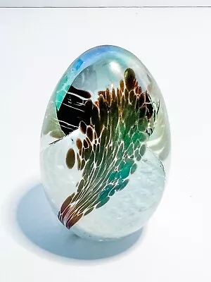 Vintage Signed MSH 84 Iridescent Paperweight Egg Shape Mt St Helens Ash Glass • $35