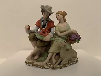 Vintage Frankel Ceramic Figurine - Young Couple With Fruit Baskets & Goat • $15