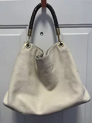 Michael Kors Skorpios Large Ivory Leather Shoulder Bag Braided Leather Handle • $30