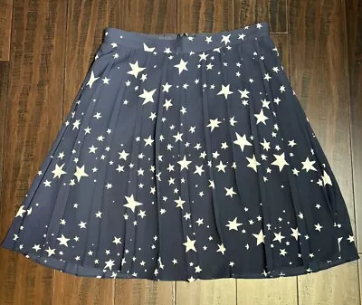 J Crew Skirt Womens 8 Blue Star Navy Pleated Flared 4th Of July Patriotic • $15.98