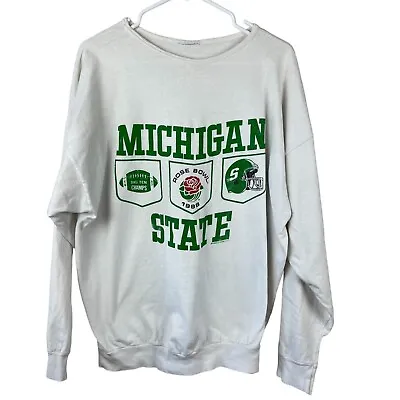 Vintage Michigan State Spartans Rose Bowl 88 Sweatshirt Mens XL White Pullover • $70.57