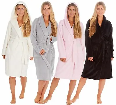 $54.99 • Buy Snuggly Fleece Dressing Gown Soft Cosy Hooded Or Shawl Collar Wrap Bathrobe