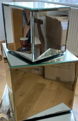 £70 • Buy Cubed Venetian Mirrored Nest 2 Tables Stack Coffee Lamp Glass Heavy Unique Decor
