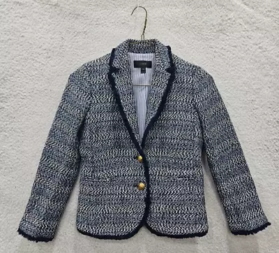 J Crew Jacket Women 0 Blue Cotton B Tweed Long Sleeve Collared Single Breasted C • $28.49