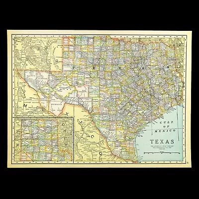 Vintage TEXAS Map Wall Art State Old Original Austin Fort Worth Antique • $19.95