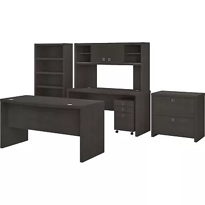 Bush Business Furniture Echo Bow Front Desk Credenza With Hutch Bookcase And • $1687.58