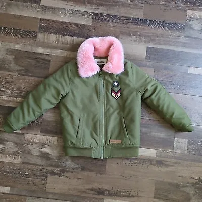 $18 • Buy Buffalo Military Pilot Jacket Girls 4T Green Pink Fur Outdoors Winter Coat