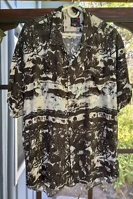 Jams World Mens Hawaiian Shirt Mens XXL Black & White Floral Casual Camp • $89.95