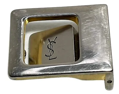 $25 • Buy Yves Saint Laurent YSL Silvertone Goldtone Vtg Belt Buckle Swing Logo