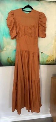 $25 • Buy Asos Design Dress Size 6/8!Tiered Backless Button Down Maxi In Burnt Umber 