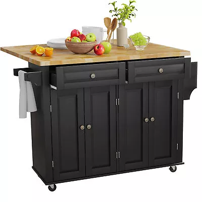 Drop-Leaf Kitchen Island Trolley Cart Wood Storage Cabinet With Spice Towel Rack • $189.99