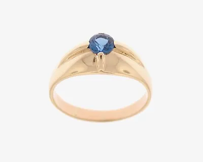 Mens 14k Yellow Gold Ring W/ Round London Blue Topaz Solitaire • $405