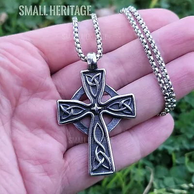 Stainless Steel Celtic Irish Cross Necklace Norse Viking Knot Pendant Chain Men • $18.29