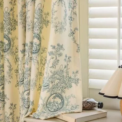 Floral Curtains For Living Room Chenille Printed Blue Indigo Vintage Flower L... • $63.75