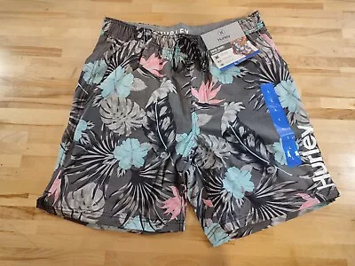 Men Hurley Regular Fit Stretch Swim Short 7.5  Inseam Gray Tropical Print  Large • $19.89