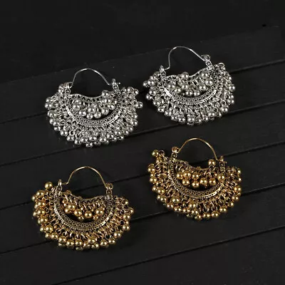 Gold Silver Small Beads Tassel Indian Earrings Geometric Hollow Drop Earrings • $3.29