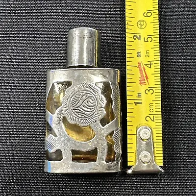 Vintage Sterling Silver 925 Overlay Taxco Mexico Perfume Scent Bottle Floral 2  • $22.95
