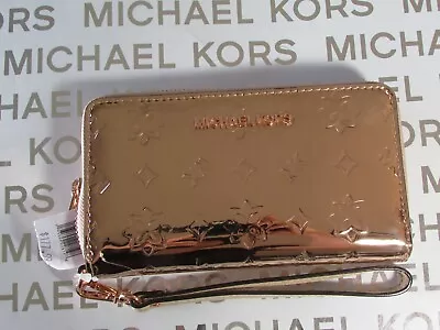 NWT Michael Kors Leather Jet Set Travel LG Flat MF Phone Wristlet Rose Gold • $60