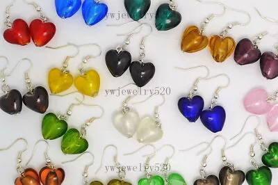 FREE Wholesale Lots 50Pairs Heart Murano Glass Bead Silver Tone Earrings • $29.99