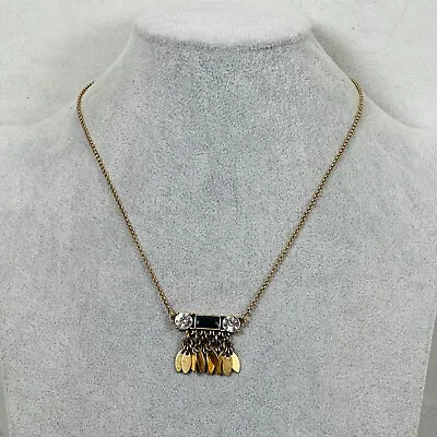 J. Crew Necklace Blue Baguette Crystal Gold Tone Fringe 18  Modern Jewelry • $19.95