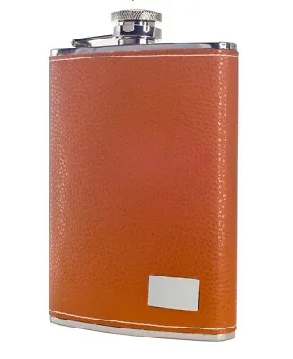 8oz. Stainless Steel Flask With Tan Leather Covering Captive Lid New In Box • $5.99