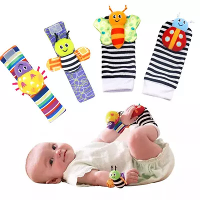 2/4 Pcs Foot Socks & Wrist Rattles Baby Sensory Toys Wristband Sock Cover Toy • £6.50