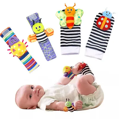 4 Pcs Foot Socks & Wristband Rattles Baby Sensory Toys Wristband Sock Cover Toy • £6.39