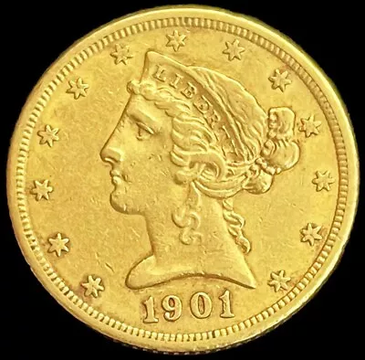 1901 S Gold Usa $5 Dollar Liberty Head Half Eagle Coin San Francisco • $623