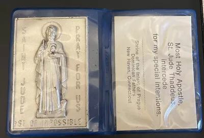 Vintage Religious Catholic St Jude Pressed Medal Plaque & Prayer Card In Sleeve • $14.99