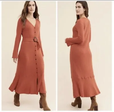 Anthropologie Orange Elsa Ribbed Maxi Sweater Dress Size S Cardigan Duster • $56