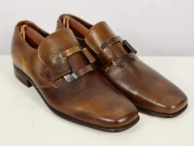 Men's VTG 70s Brown Big Buckle Shoes Sz 8 D 1970s Disco • $74.99