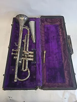 Antique Lyon & Healy Silver Plated Brass American Professional Chicago Trumpet • $363.90
