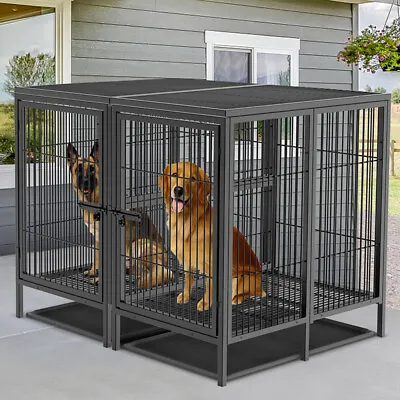 XXXL Large Dog Cage Elevated Legs Metal Dog Crate Kennel Shelter Feeding Doors • £249.93